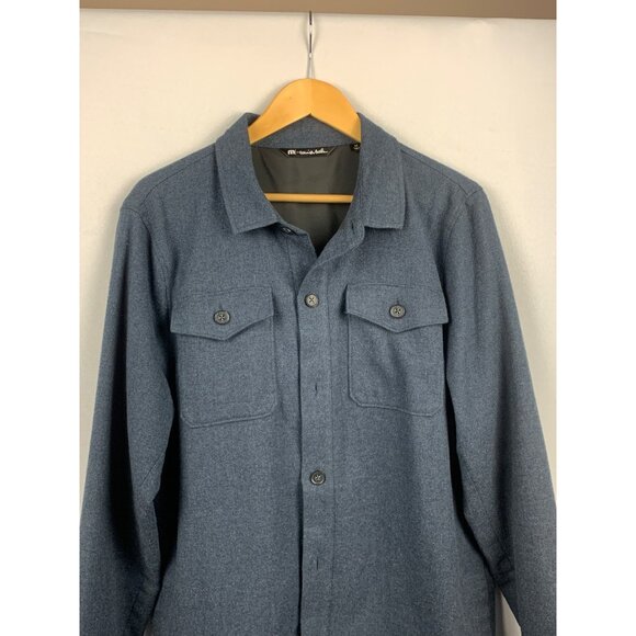 TravisMathew Mens M Blue Cotton-Blend Button-Up Jacket - Picture 3 of 5